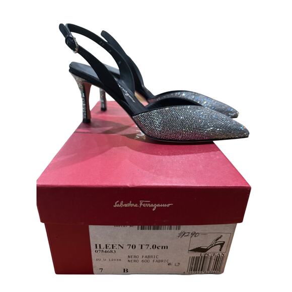 Salvatore Ferragamo Ileen 70 Crystal-Embellished Slingback Pumps sz. 7B - Picture 6 of 12